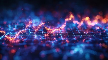 Abstract Technology Background With Glowing Lines, Particles and Grid, 3D Illustration