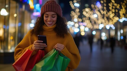 Obraz premium Woman shopping at night