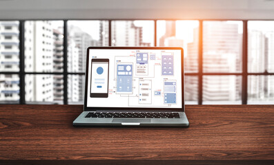 UX UI design process for modish mobile application and website . Creative prototype of wireframe...
