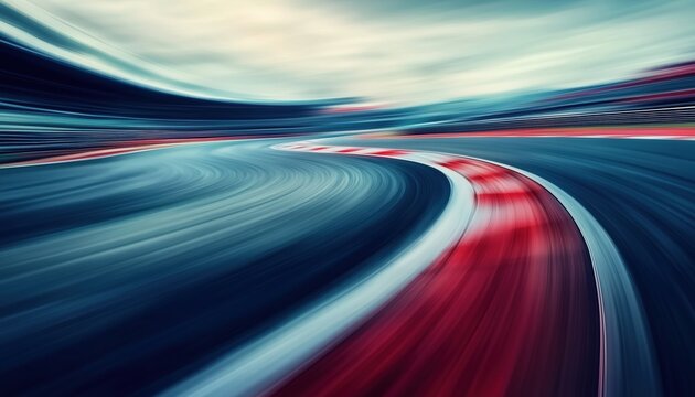 The Blurred Movement On The Race Track Captured In A Photo With Visible Blurring Effect. Busy And Fast-Paced Racing Action.