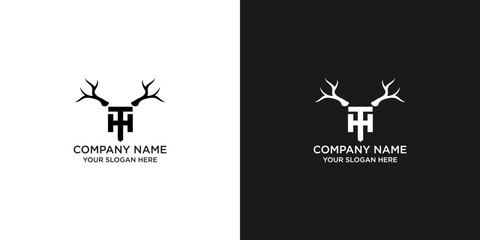 Minimalist Monochrome Deer Antler Logo with Customizable Text for Branding