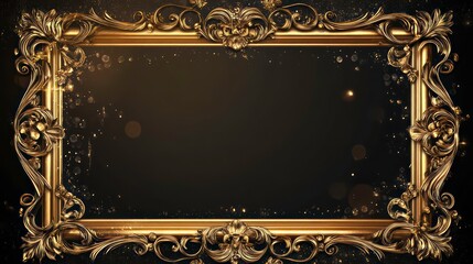 Elegant gold glitter frame with luxury border and transparent background for a stunning visual effect , ornate border, high-end frame