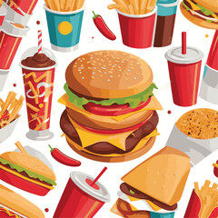fastfood, fast, snack, food, meal, delicious, burger, lunch, background, dinner, american, meat, unhealthy, menu, restaurant, set, cheeseburger, junk, isolated, hamburger, fat, eat, sandwich, tasty, c