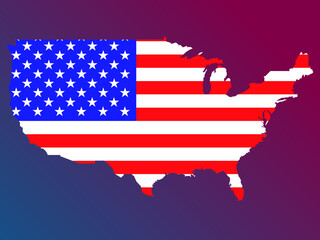 United states map icon with the flag inside isolated on colorful background. Vector illustration