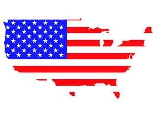 United states map icon with the flag inside isolated on white background. Vector illustration
