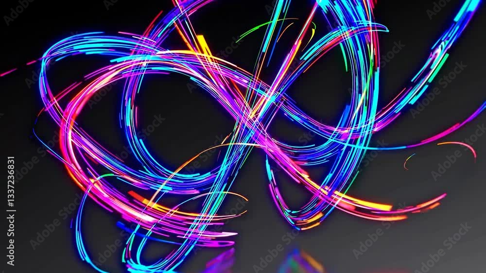 Poster dynamic light painting creating vibrant swirls and loops against a dark backdrop, showcasing the cap