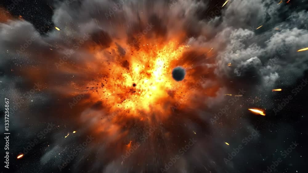 Poster Particles burst outward in a vibrant explosion showcasing dynamic energy and movement, 4K Particles organically explode across the frame 3D