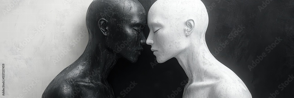 Poster black and white figures representing unity and contrast in an artistic expression