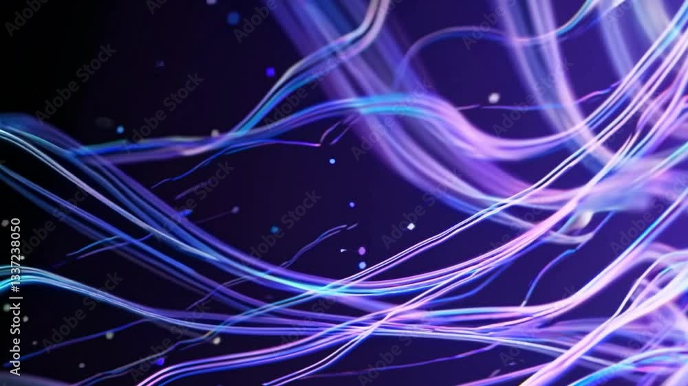 Poster flowing light trails intersecting against a dark background create a vibrant and dynamic abstract vi