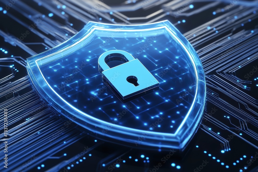 Aufkleber digital shield icon with padlock symbolizing cyber security and data protection