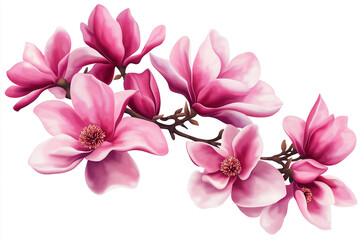 Elegant Pink Magnolia Bouquet Clip Art – High-Resolution, High-Quality Floral Illustration on a White Background for Decorative and Design Use