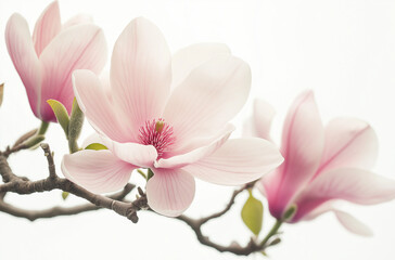 Fototapeta premium Elegant Pink Magnolia Bouquet Clip Art – High-Resolution, High-Quality Floral Illustration on a White Background for Decorative and Design Use