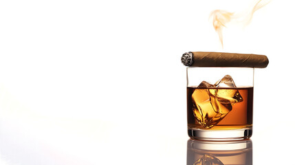 A glass of liquor with a cigar on top of it