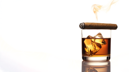 A glass of liquor with a cigar on top of it