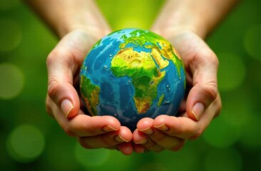 Globe in hands. Green Planet Earth Day or Environment Day concept. Paris Agreement concept. Ecology concept. High quality photo