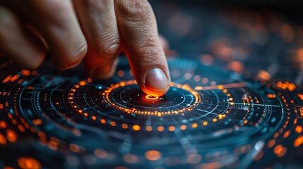 Finger Touching Futuristic Technology Interface With Glowing Circular Shapes. Innovation Concept.