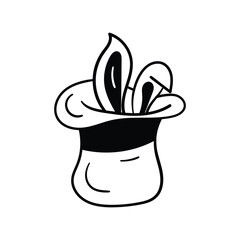Rabbit Hat glyph doodle icon with white background vector stock illustration