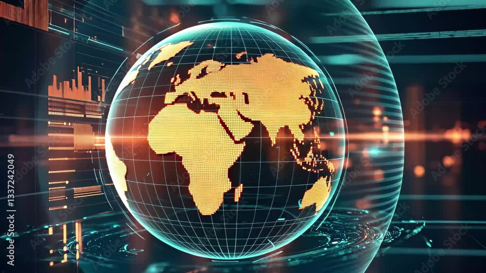 Aufkleber spinning globe with digital data streams showcasing global connectivity and information processing, 