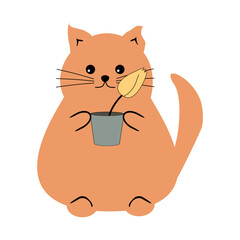 Nice cute cat with a flower on white background vector illustration 