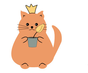 Nice cute cat with a flower on white background vector illustration 