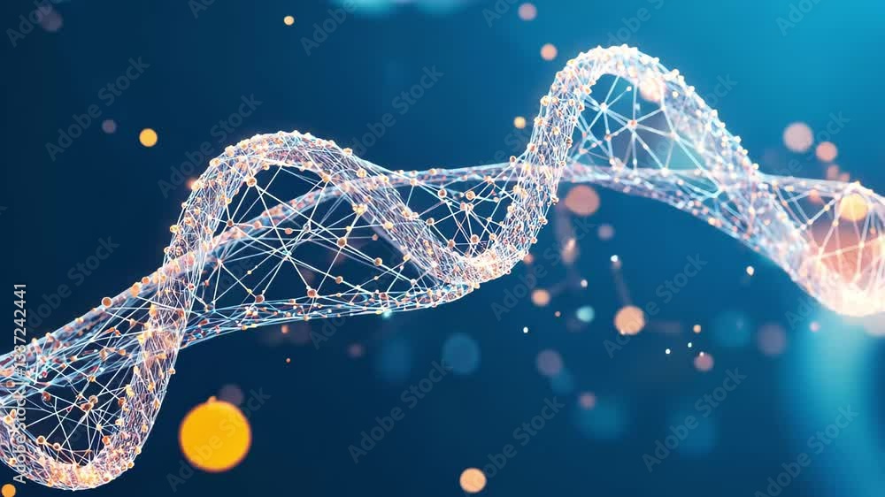 Leinwandbilder dna strand illuminated by data processing technology on a blue background, dna strand over data proc