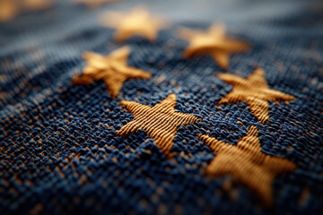 Close-up of European Union Flag with Stars Detail