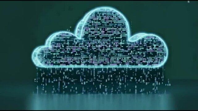 Binary code cloud visualization with data stream waterfall