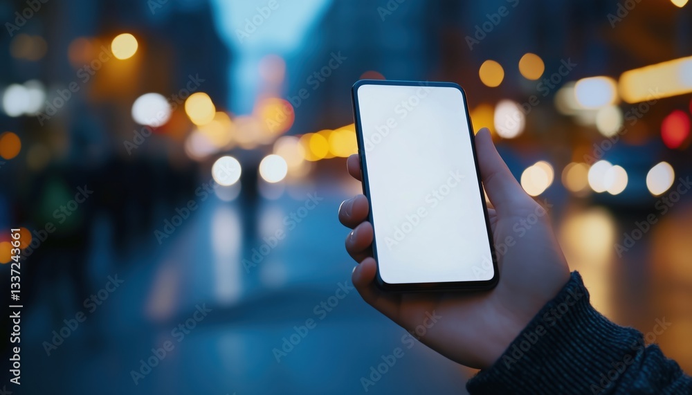 Aufkleber man holding a smartphone with a blurred background, perfect for use in graphic displays and montages