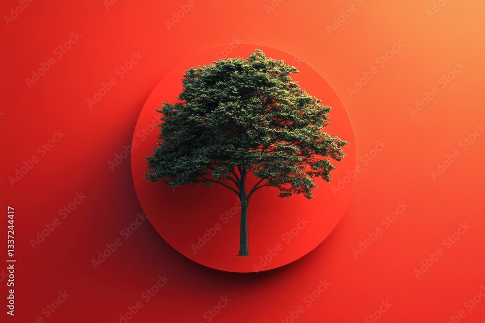 Poster graphic layout showcasing a vibrant tree design with a bold red backdrop