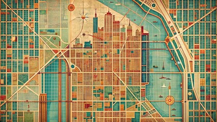 Obraz premium Panoramic Retro Chicago Street Map: Vintage Illinois City Guide