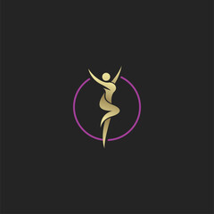 Elegant minimalist pink circle logo featuring a dancing figure, perfect for luxury brands, dance studios, and creative businesses. Modern, stylish