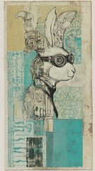 Steampunk Rabbit Collage Art Print.