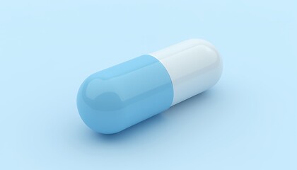 Blue and white capsule on light blue background