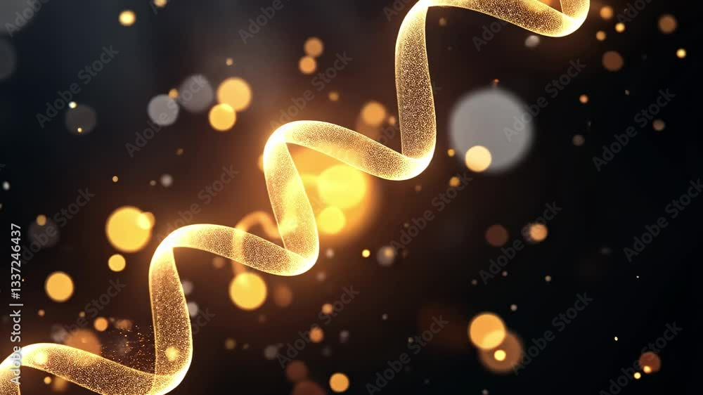 Poster exploring the intersection of dna strands and data processing on a dark background, dna strands over
