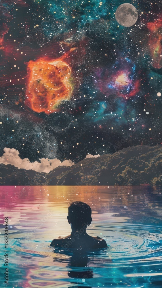 Wall mural swimming in the pool nebula night water.