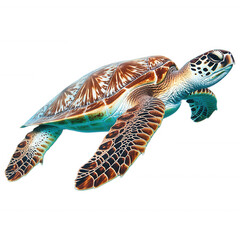 Sea Turtle Swimming Isolated on White Background