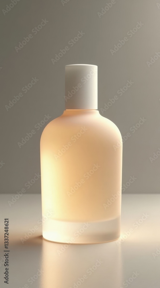 Poster soft light envelops a delicate perfume bottle highlighting elegance and simplicity in a minimalist s
