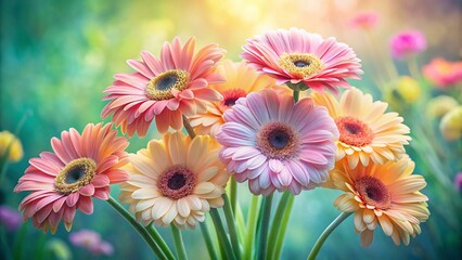 Fototapeta premium Pastel Gerbera Daisy Bouquet, Watercolor Floral Arrangement, Spring Flowers, Isolated PNG