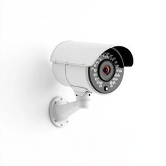Crisp image of a security camera on a clean white background offering ample copy space for text ideal for security marketing and design purposes