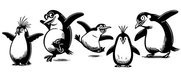 Cartoon vector illustration of funny penguins