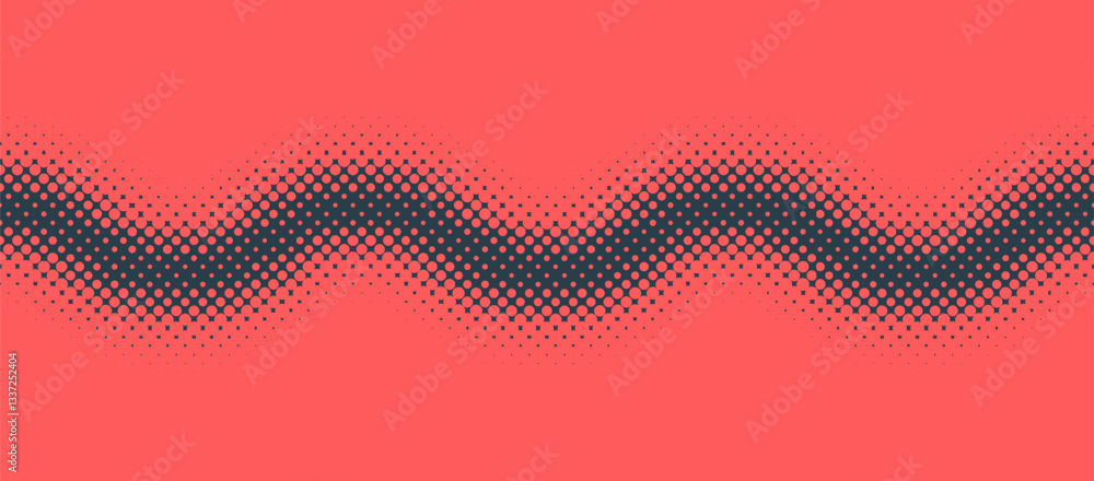 Poster inverted dots halftone pattern seamless wavy border vector red black abstract background. half tone 