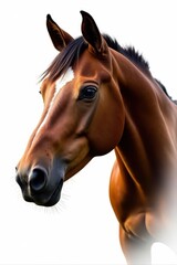 Fototapeta premium Majestic brown horse, isolated on pure white background, white background, farm animal