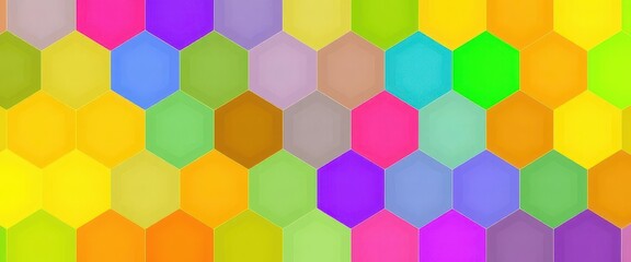 Abstract geometric hexagon pattern, vibrant gradient colors, seamless texture, science, vector