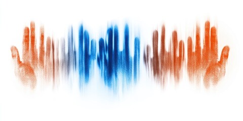 Obraz premium Abstract handprint pattern with symmetrical red and blue color gradient