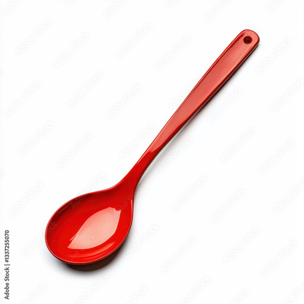 Poster bright red spoon resting on a kitchen surface with ample copy space for text or branding elements sh