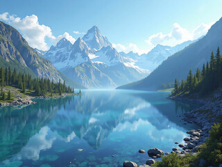 Mountain lake reflecting 