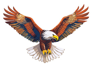 Naklejka premium Attacking eagle with spread wings, dynamic lines and intense contrast.