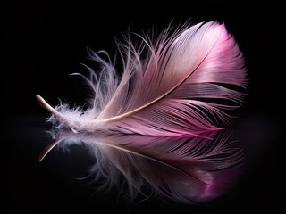 Naklejka premium Pink Feather on Black: Double Exposure Surreal Stock Photo