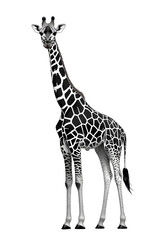 Naklejka premium Black and white Standing Giraffe vector style illustration isolated on white background 
