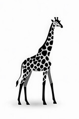Naklejka premium Black and white Standing Giraffe vector style illustration isolated on white background 